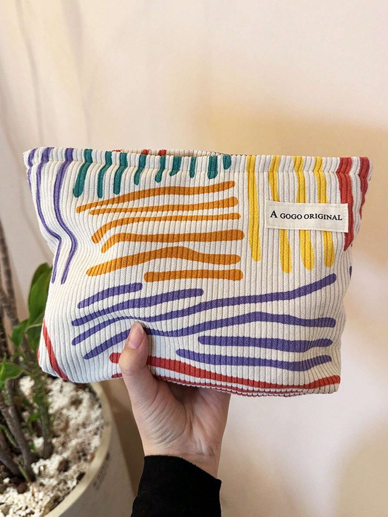 Floral Colorful Striped Makeup Bag