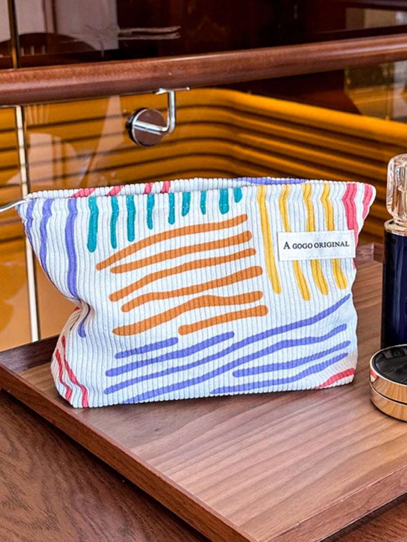 Floral Colorful Striped Makeup Bag