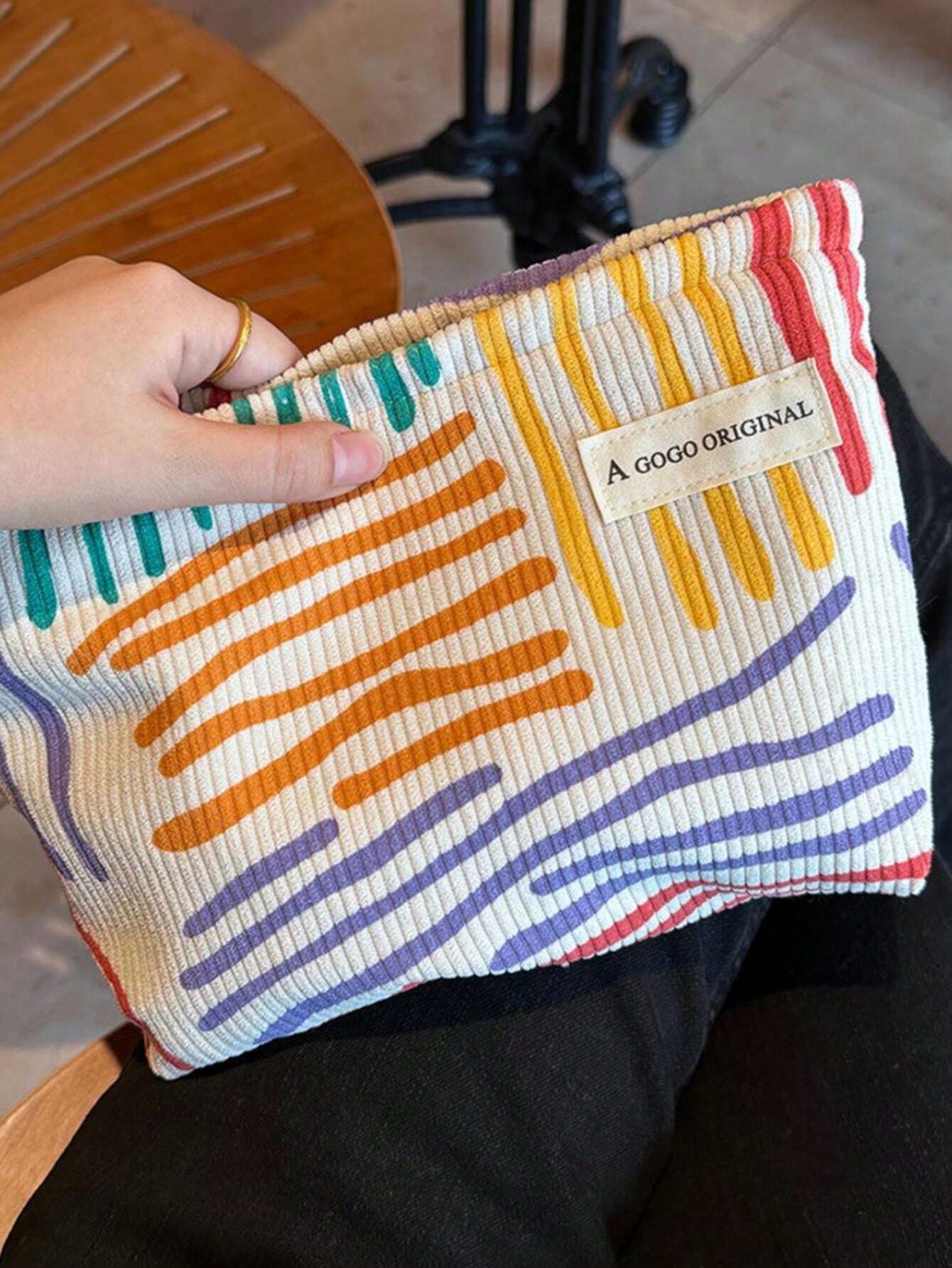 Floral Colorful Striped Makeup Bag