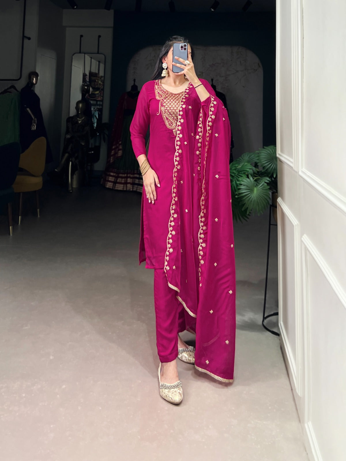 Elegant Pink Embroidered Organza Ethnic Set