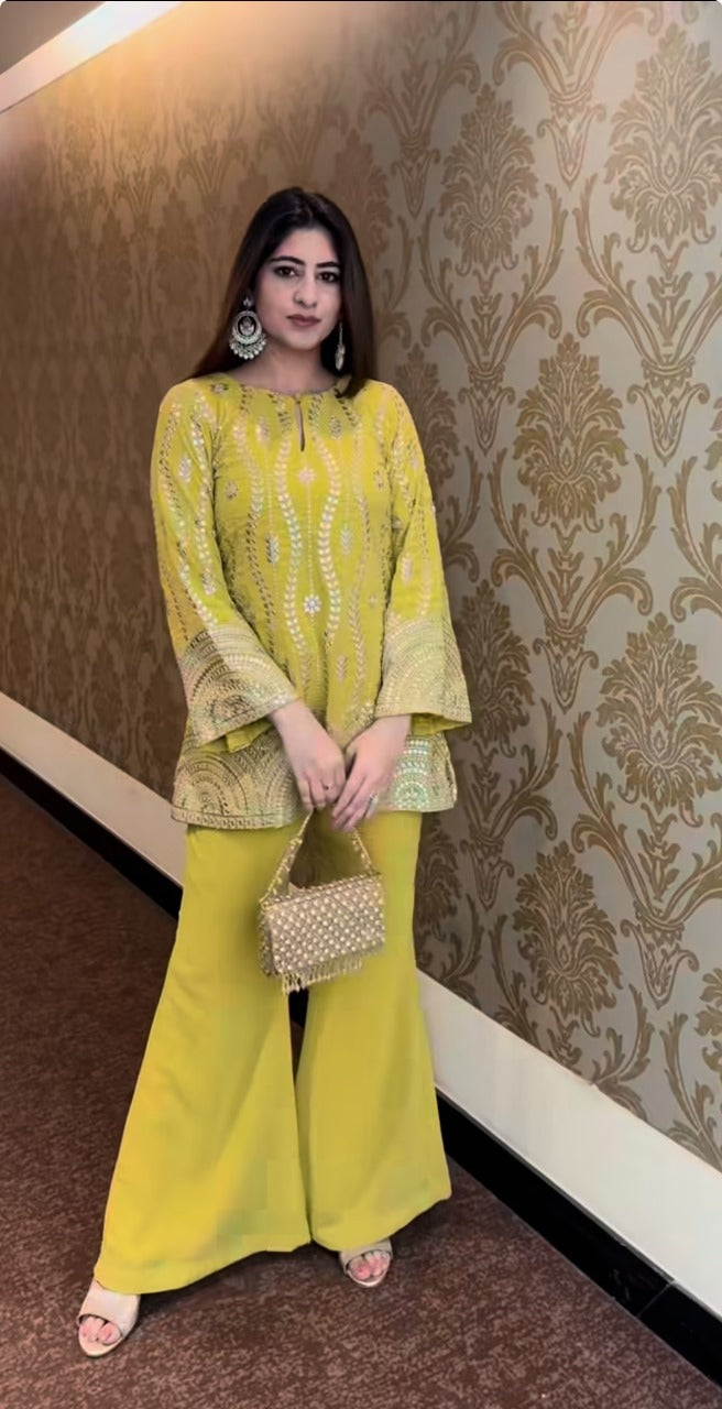Designer Sequin Embroidery Work Top & Plazzo Set