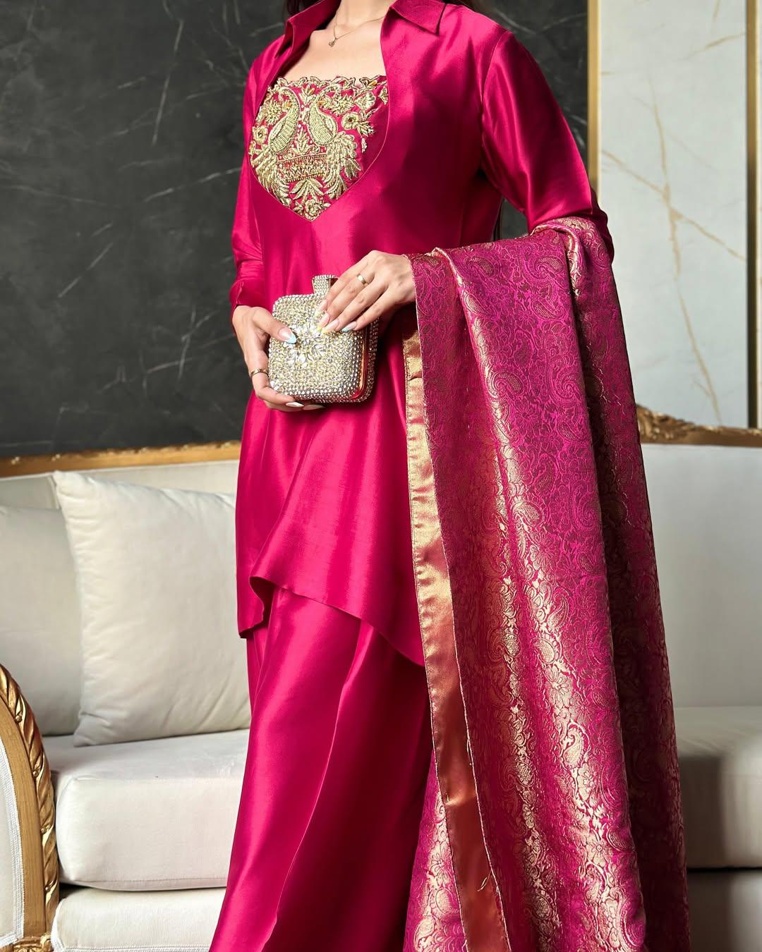 Party Wear Top Paired with Farshi Salwar