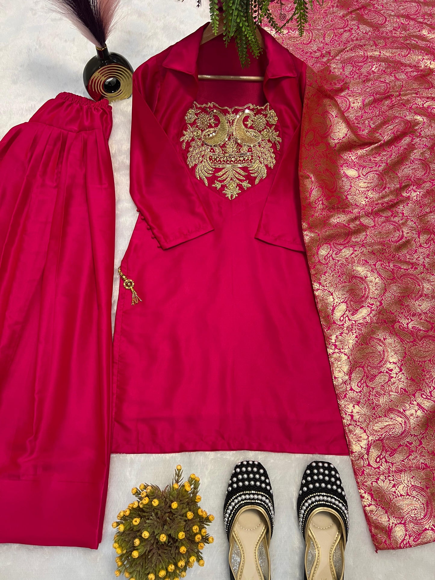 Party Wear Top Paired with Farshi Salwar