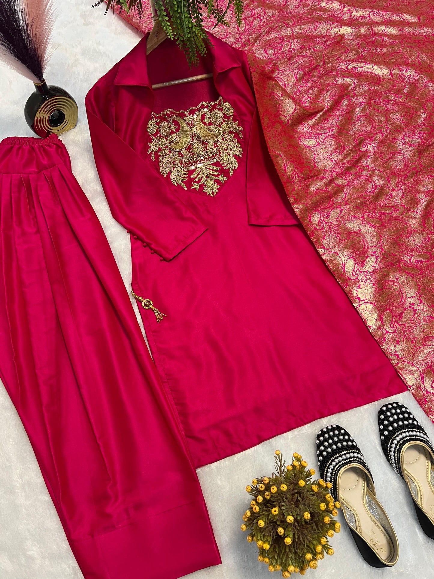 Party Wear Top Paired with Farshi Salwar