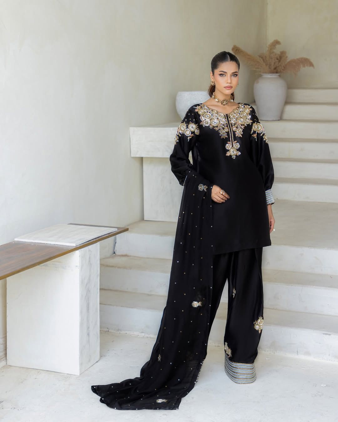 CRAPE SILK WITH SEQUANCE EMBROIDERY WORK SUIT WITH SALWAAR AND DUPATTA