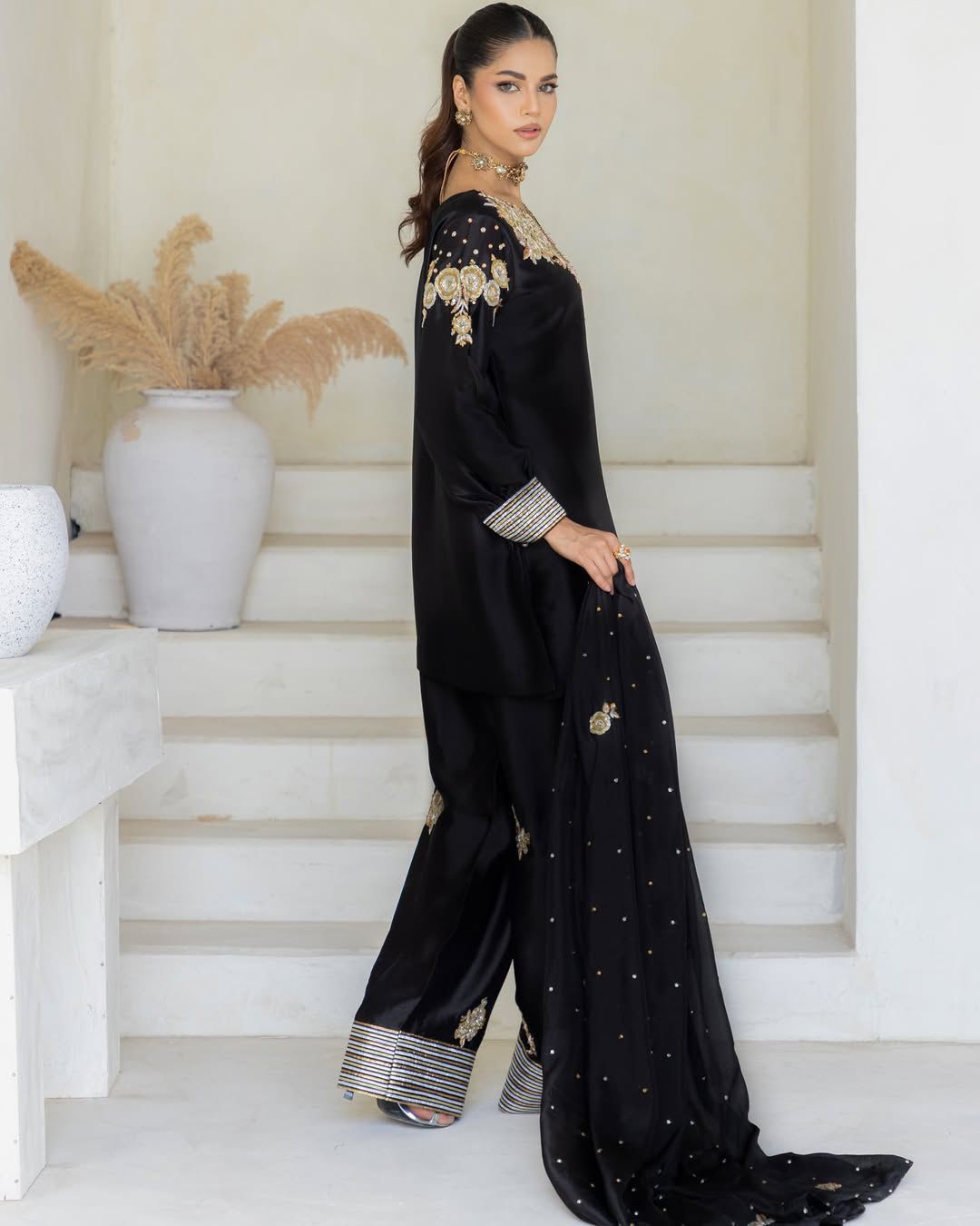 CRAPE SILK WITH SEQUANCE EMBROIDERY WORK SUIT WITH SALWAAR AND DUPATTA