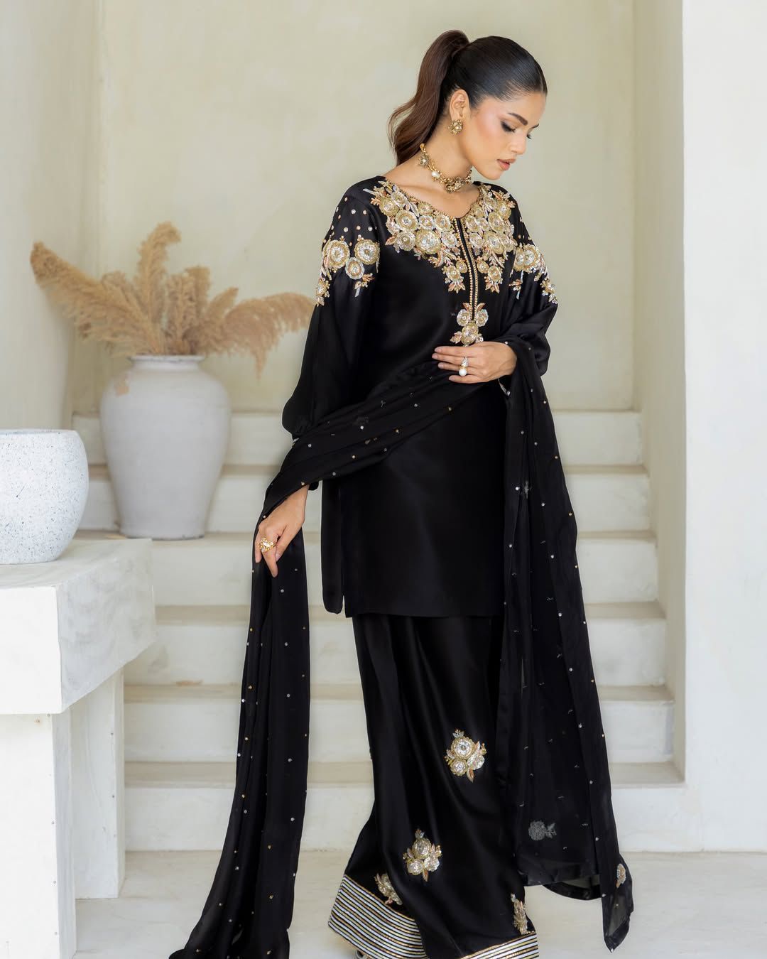 CRAPE SILK WITH SEQUANCE EMBROIDERY WORK SUIT WITH SALWAAR AND DUPATTA