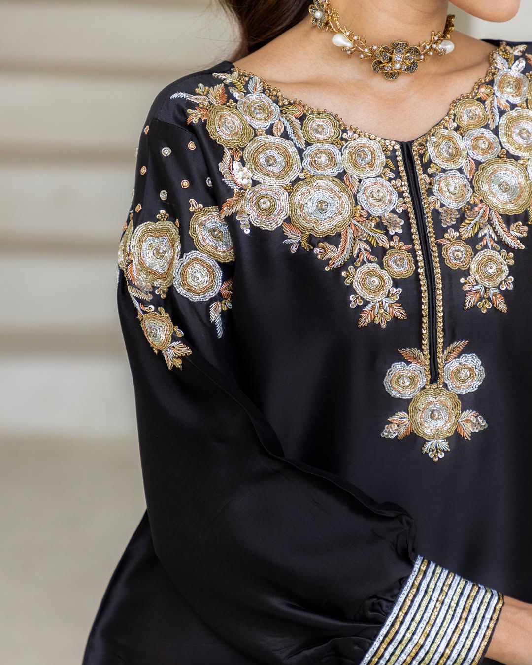 CRAPE SILK WITH SEQUANCE EMBROIDERY WORK SUIT WITH SALWAAR AND DUPATTA