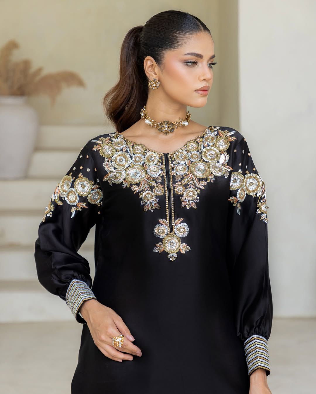 CRAPE SILK WITH SEQUANCE EMBROIDERY WORK SUIT WITH SALWAAR AND DUPATTA