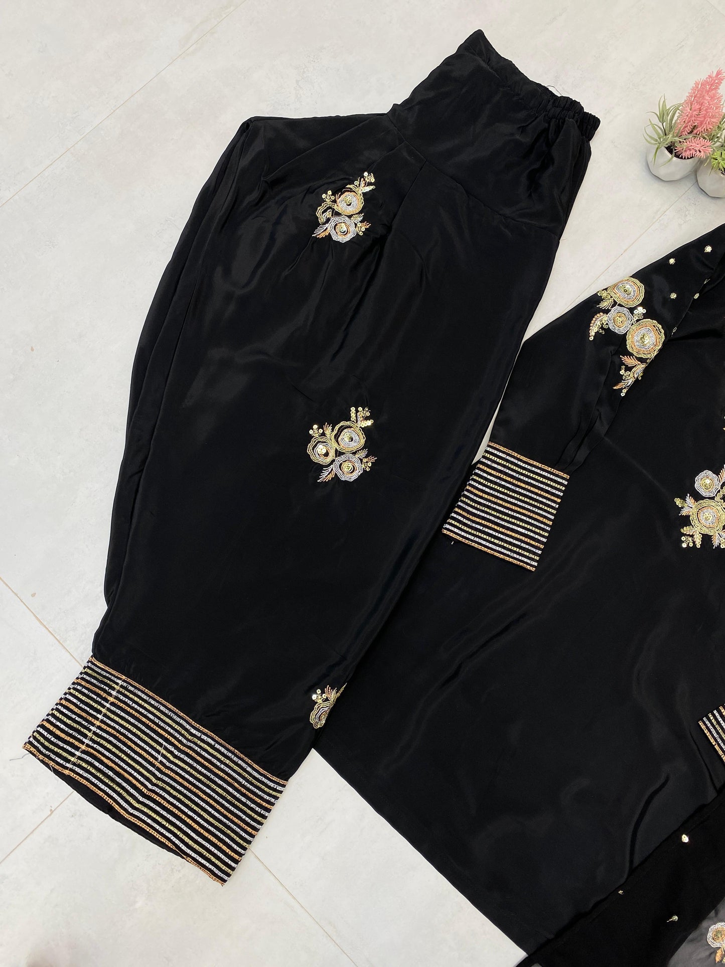 CRAPE SILK WITH SEQUANCE EMBROIDERY WORK SUIT WITH SALWAAR AND DUPATTA
