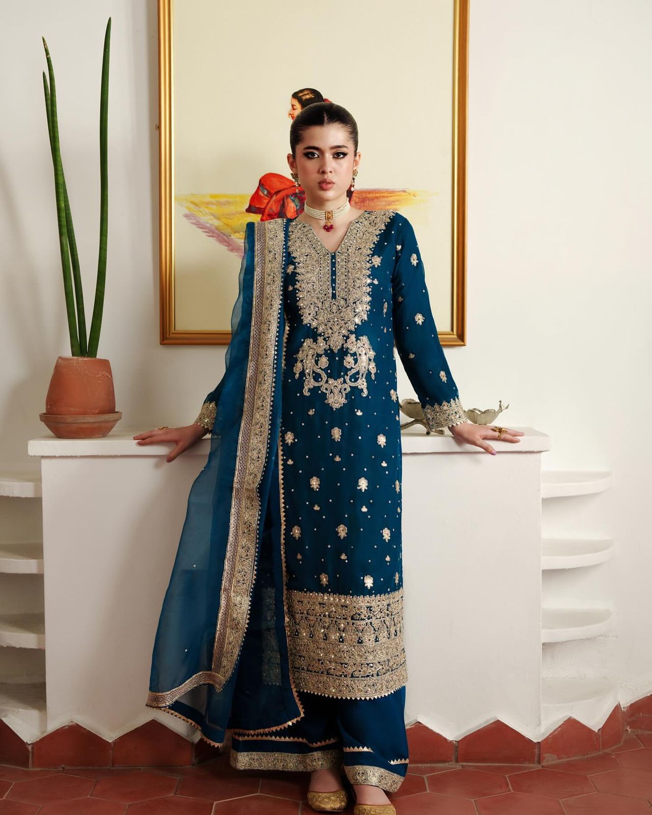 Heavy Embroidered Faux Georgette Top, Plazzo & Dupatta Set