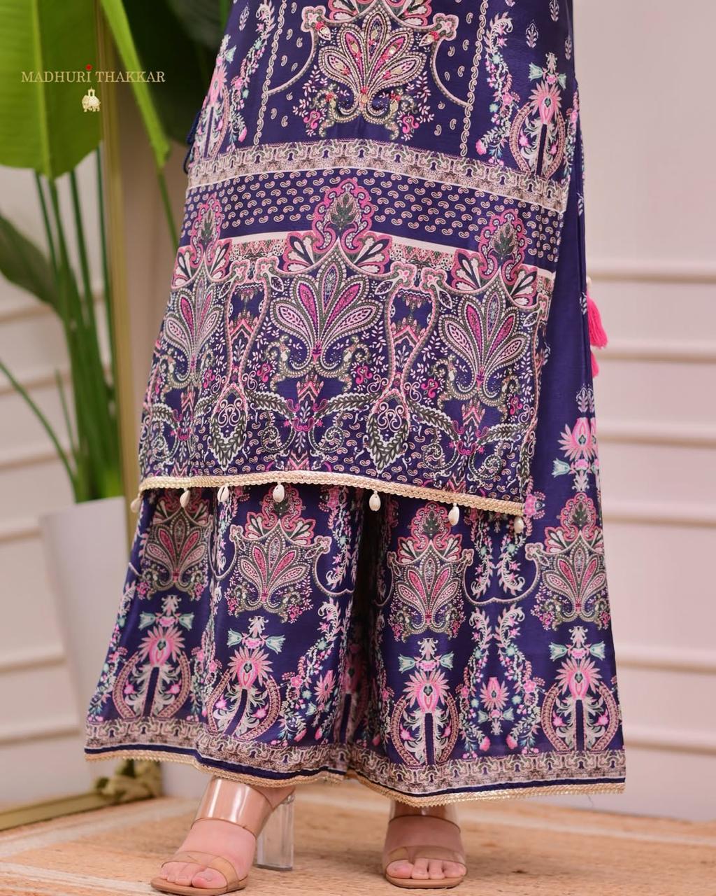 Designer Trending Chinon Silk Suit Set with Plazzo & Dupatta