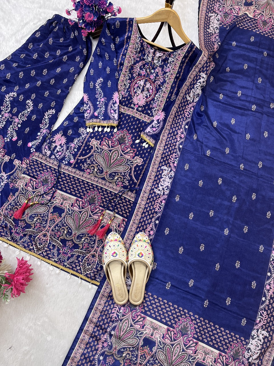 Designer Trending Chinon Silk Suit Set with Plazzo & Dupatta
