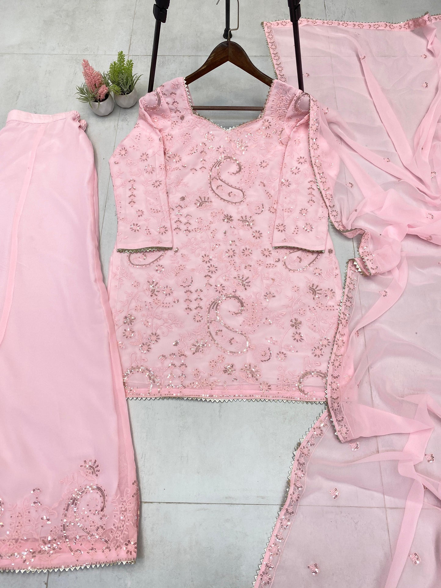 Exclusive Designer Georgette Suit Set with Sequins Embroidery