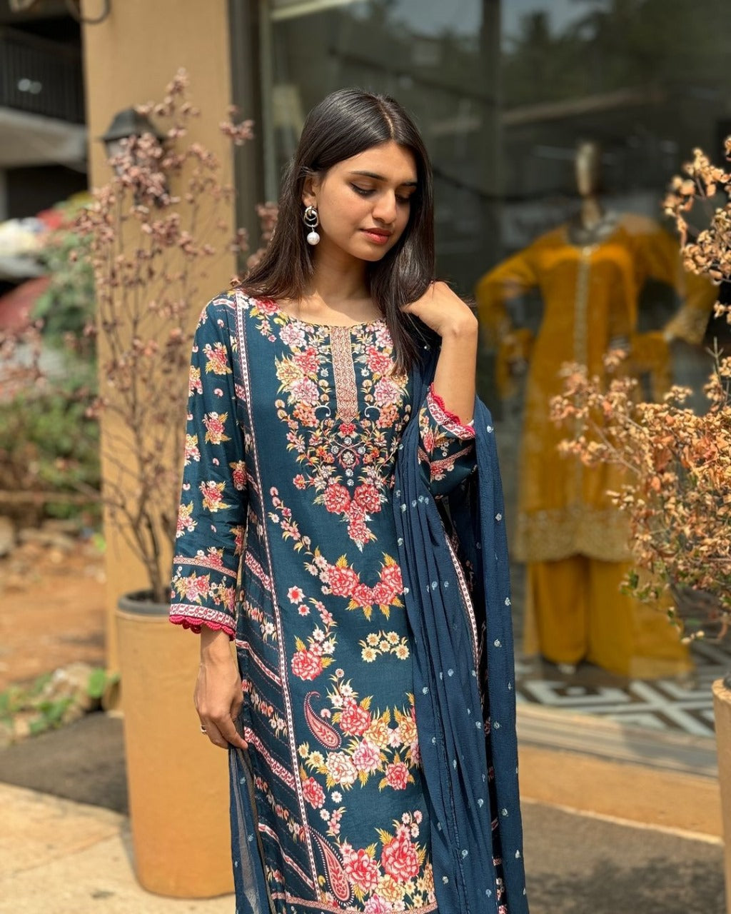 Designer Digital Print Suit with Elegant Handwork