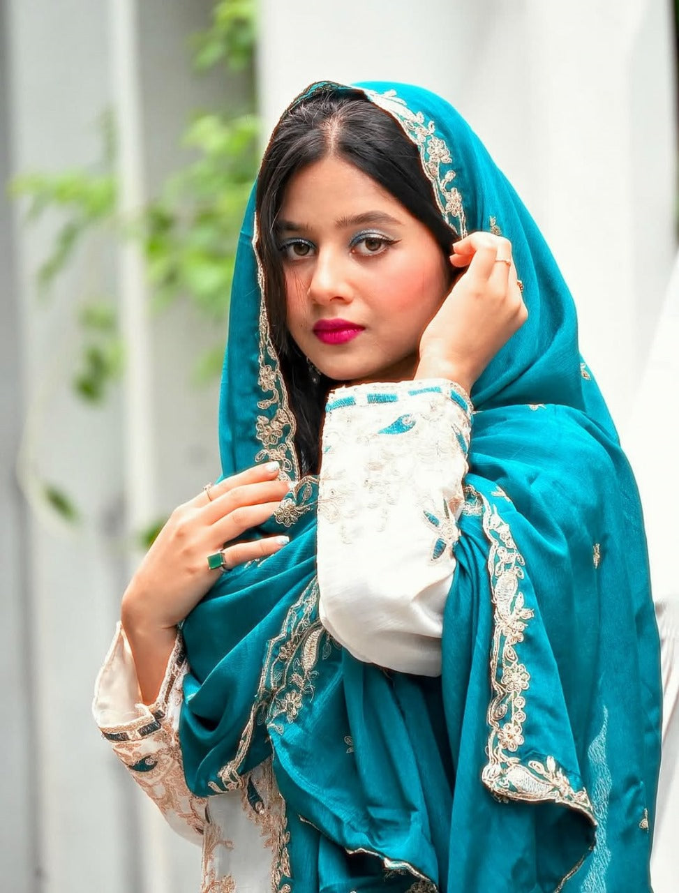 Premium Sequence Embroidered Set in Pure Chinon Silk โ Top, Plazzo & Dupatta (Blue)