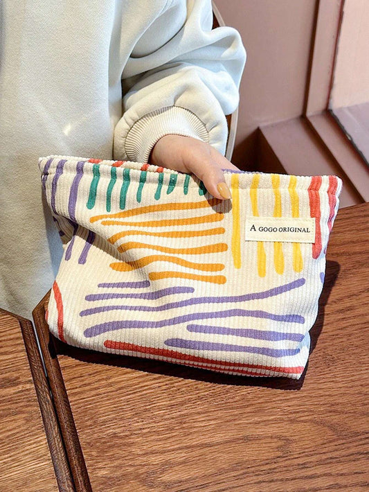 Floral Colorful Striped Makeup Bag
