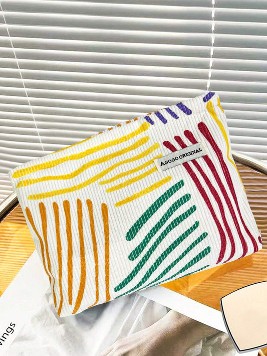 Floral Colorful Striped Makeup Bag