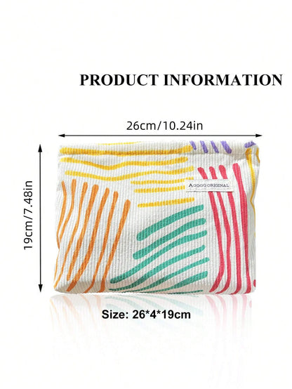 Floral Colorful Striped Makeup Bag