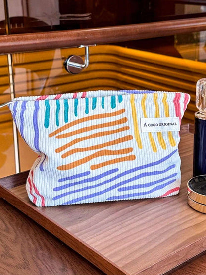 Floral Colorful Striped Makeup Bag