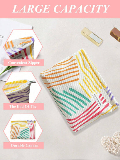 Floral Colorful Striped Makeup Bag