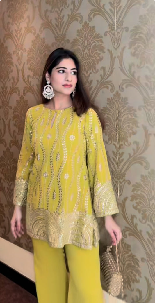 Designer Sequin Embroidery Work Top & Plazzo Set