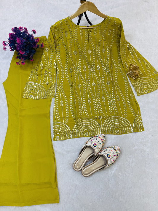 Designer Sequin Embroidery Work Top & Plazzo Set