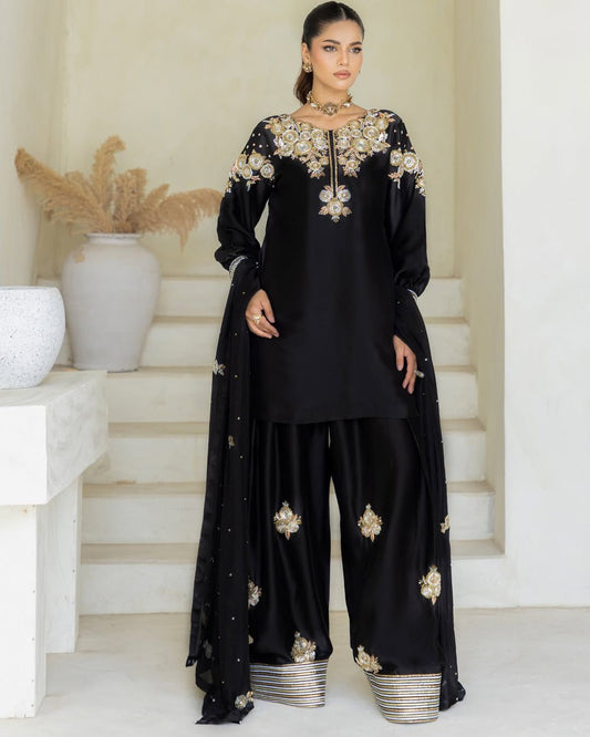 CRAPE SILK WITH SEQUANCE EMBROIDERY WORK SUIT WITH SALWAAR AND DUPATTA