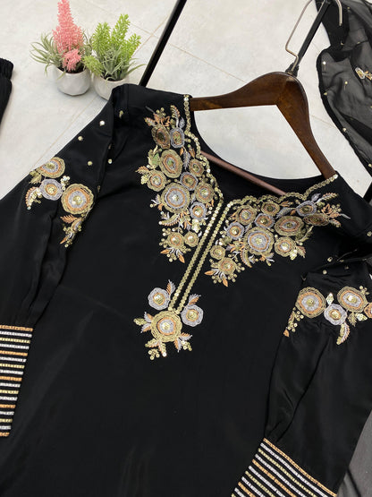 CRAPE SILK WITH SEQUANCE EMBROIDERY WORK SUIT WITH SALWAAR AND DUPATTA
