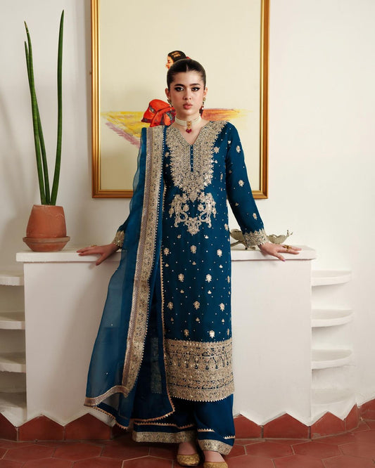 Heavy Embroidered Faux Georgette Top, Plazzo & Dupatta Set