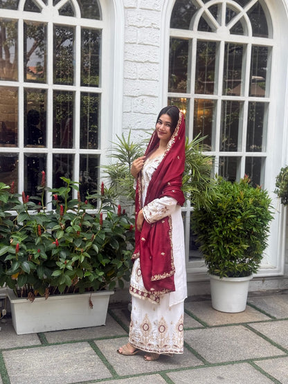 Premium Sequence Embroidered Set in Pure Chinon Silk – Top, Plazzo & Dupatta