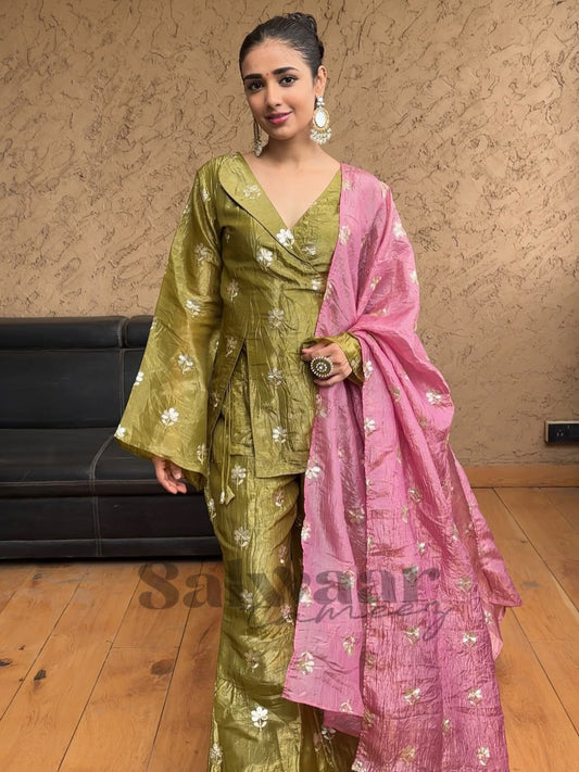 Trending Designer Embroidered Top-Plazzo with Dupatta Set 🔥