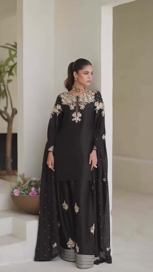 CRAPE SILK WITH SEQUANCE EMBROIDERY WORK SUIT WITH SALWAAR AND DUPATTA