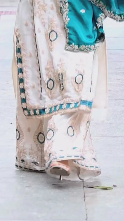Premium Sequence Embroidered Set in Pure Chinon Silk – Top, Plazzo & Dupatta (Blue)