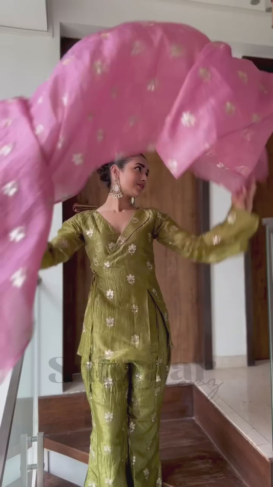 Trending Designer Embroidered Top-Plazzo with Dupatta Set 🔥